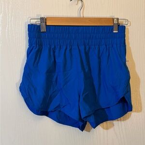 Women's High Waisted Running Shorts, 2.5" Quick Dry Sport Gym Blue Zip Size M